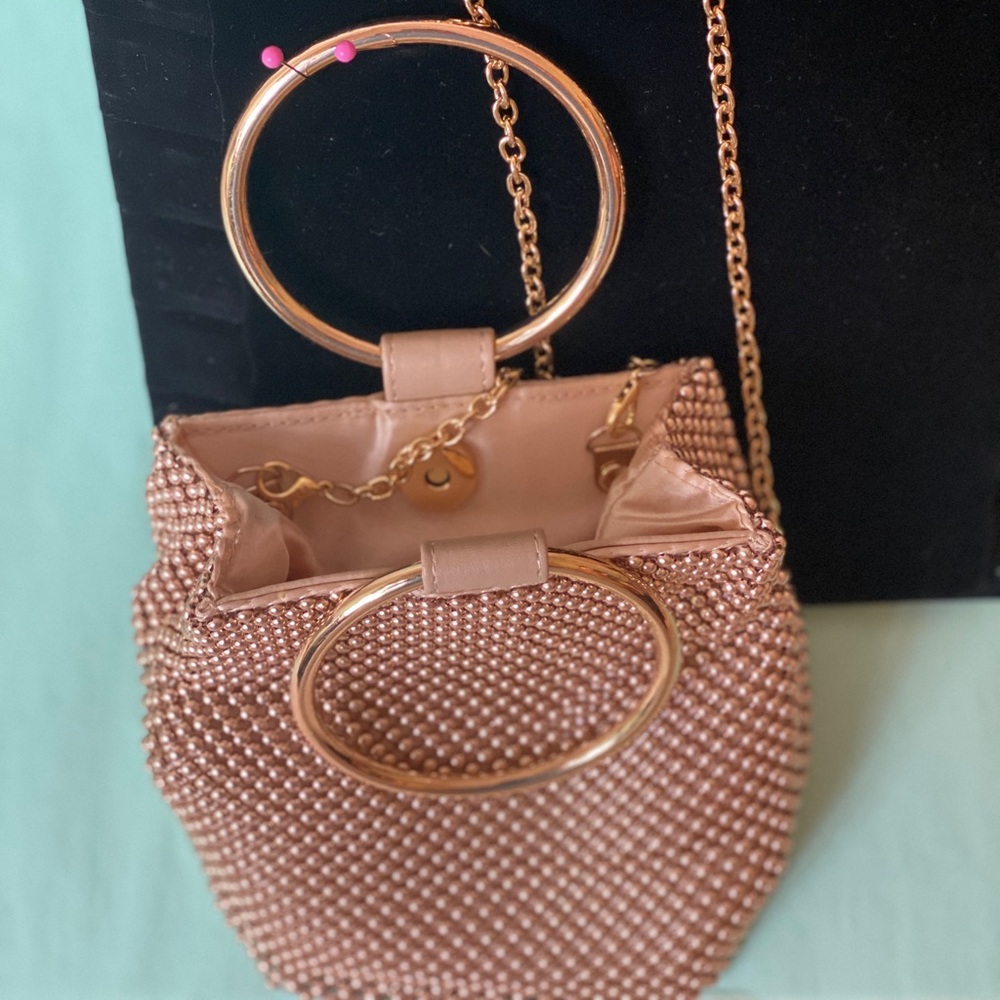 Ring wristlet pouch clutch with ball mesh.